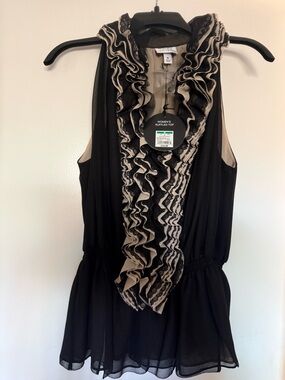 Robert Rodriguez for Neiman Marcus Ruffled Lace Blouse Black Tan Size M NWT